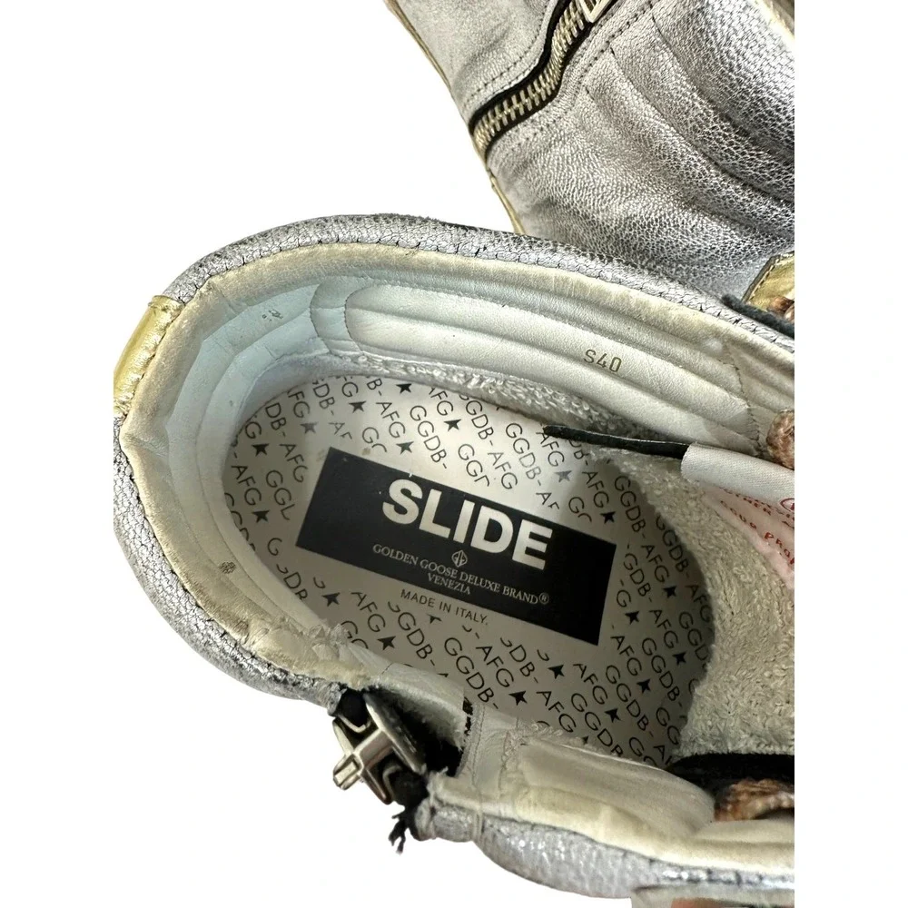 Golden Goose Deluxe Brand Slide‎ Silver rainbow High Top Sneakers 40